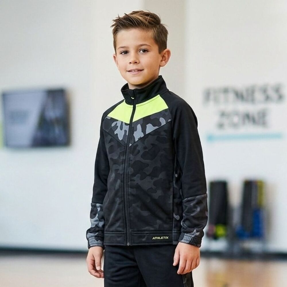 Athletic Works Youth Boys Black Full Zip Track Jacket Pullover Size M (8)